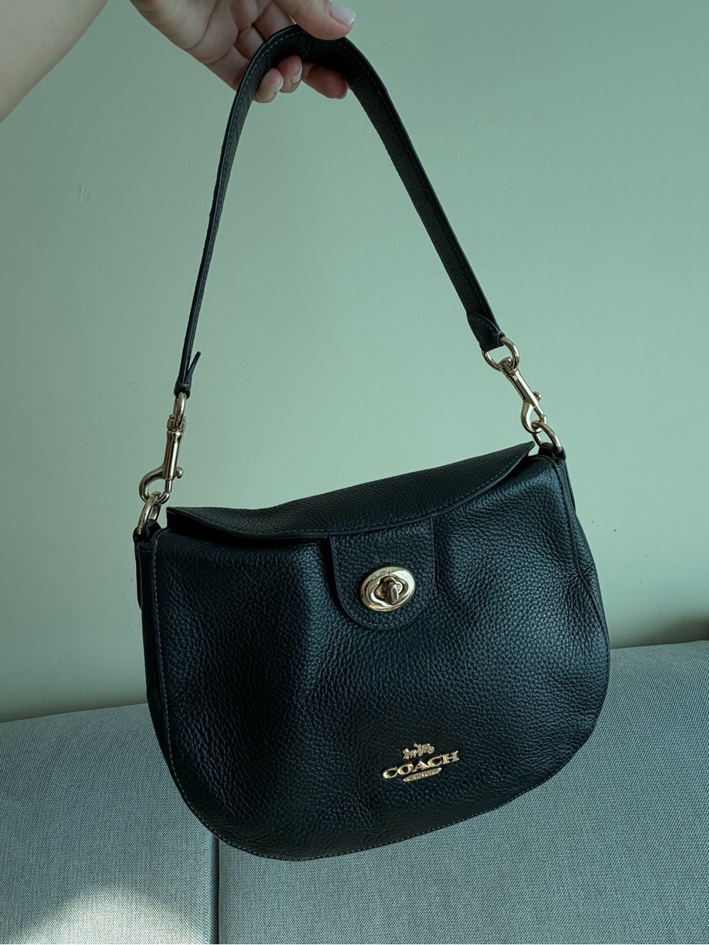 Coach Black Pebbled Leather Shoulder Bag with Gold Hardware